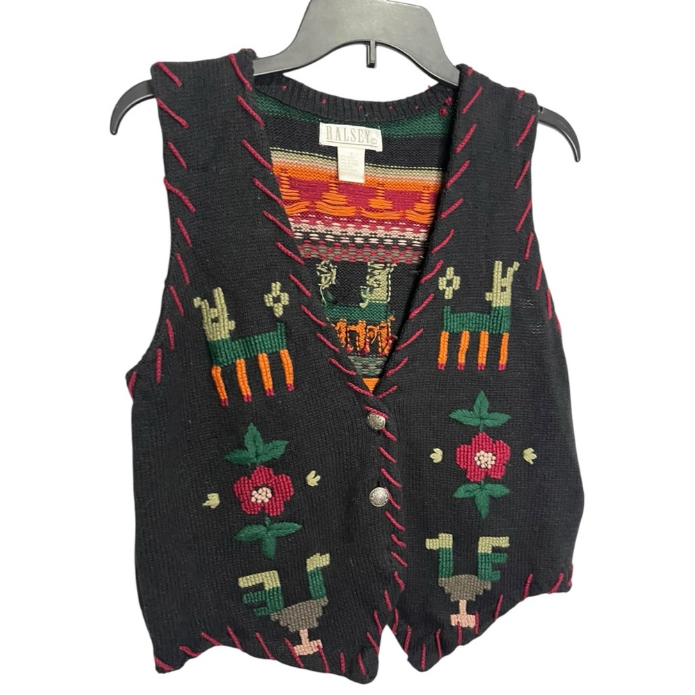 Ralsey Black Knit Vest with Colorful Patterns